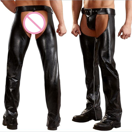 Pantalones Pole Dance de Cuero Sintético Negro - Leggings Eróticos Brillantes para Hombre