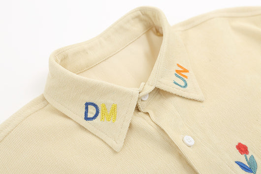 Camisa de Pana Bordada Tide Retro Estilo Neutral - Image 9