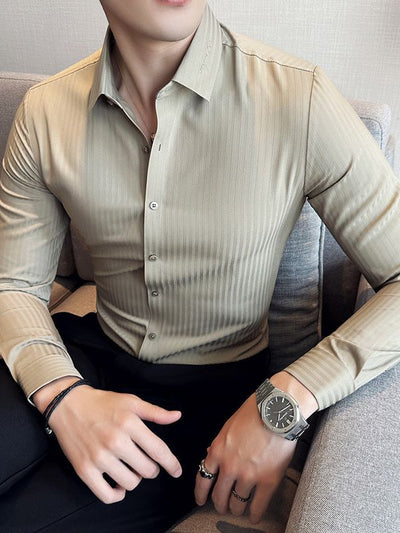 Camisa Hombre Manga Larga Rayas Oscuras Sin Costuras - Image 10