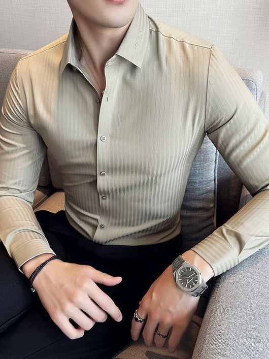 Camisa Hombre Manga Larga Rayas Oscuras Sin Costuras - Image 10