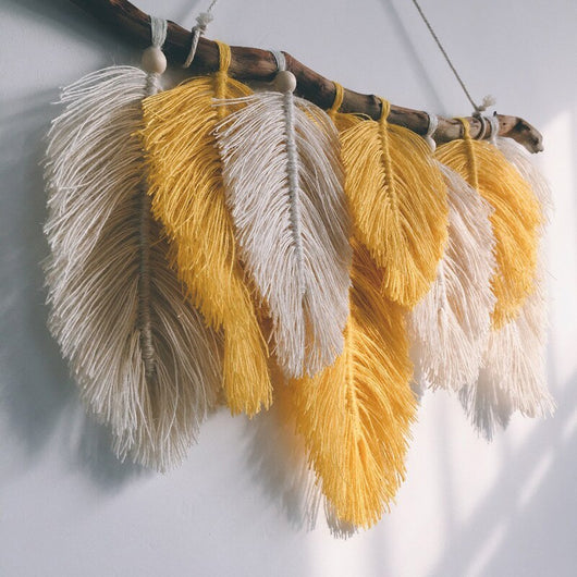 Tapiz Tejido con Plumas Artesanal