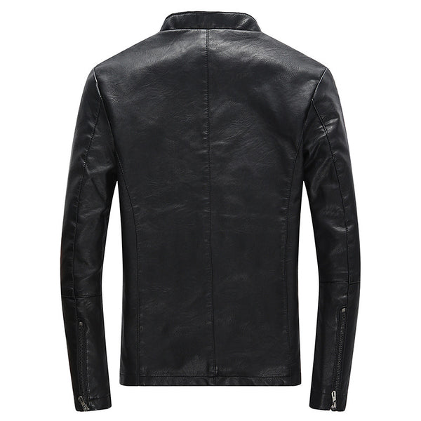 Chaqueta de Cuero PU con Cuello Alto y Forro de Terciopelo para Hombre