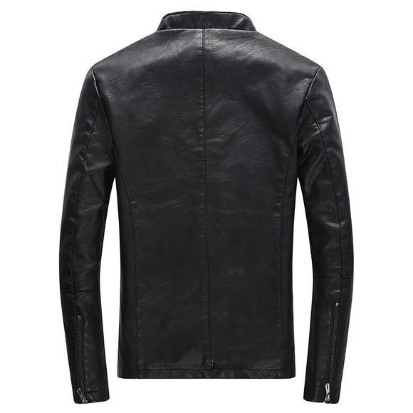 Chaqueta de Cuero PU con Cuello Alto y Forro de Terciopelo para Hombre