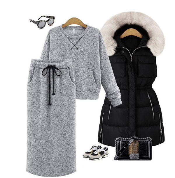 Conjunto de Falda Dos Piezas en Fleece con Top Corto
