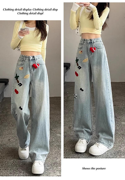 Pantalones Jeans Rectos Cintura Alta con Bordados para Mujer - Image 10