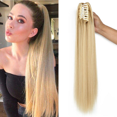 Peluca de Fibra Sintética con Clip Tipo Garra - Cabello Liso y Voluminoso