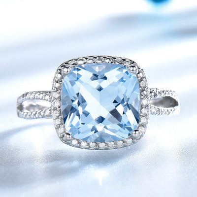 Anillo de Plata Esterlina con Topacio Azul Cielo - Joya Versátil de Moda Europea - Image 5