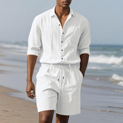Conjunto de Playa: Camisa Manga Larga y Shorts Casuales