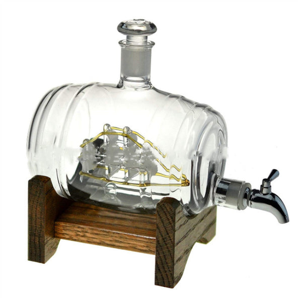 Decantador de Vidrio 1000ml con Grifo - Barril de Vino Artesanal Buen Viaje