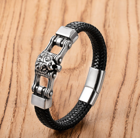 Pulsera de Cuero Personalizada con Cabeza de León Retro para Hombre - Image 6