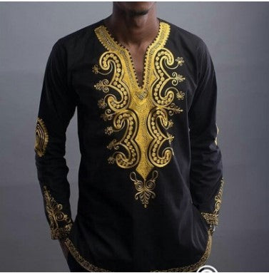 Camisa Manga Larga Estilo Africano con Cuello V para Hombre - Image 7