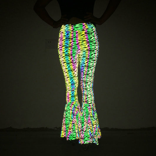 Pantalones Acampanados Reflectantes de Cintura Alta para Mujer - Image 2