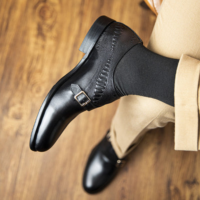 Zapatos de Cuero Ejecutivo Retro con Doble Hebilla - Estilo Clásico para Hombre - Image 4