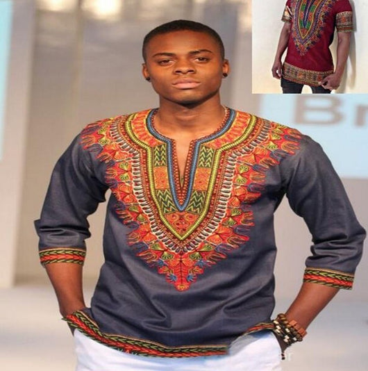 Camisa Manga Larga Estilo Africano con Cuello V para Hombre - Image 5