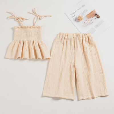 Pantalones de Suspensores Beige en Algodón para Niñas