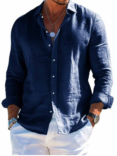 Camisa de Playa Manga Larga con Solapa - Diseño Liso Masculino - Image 23