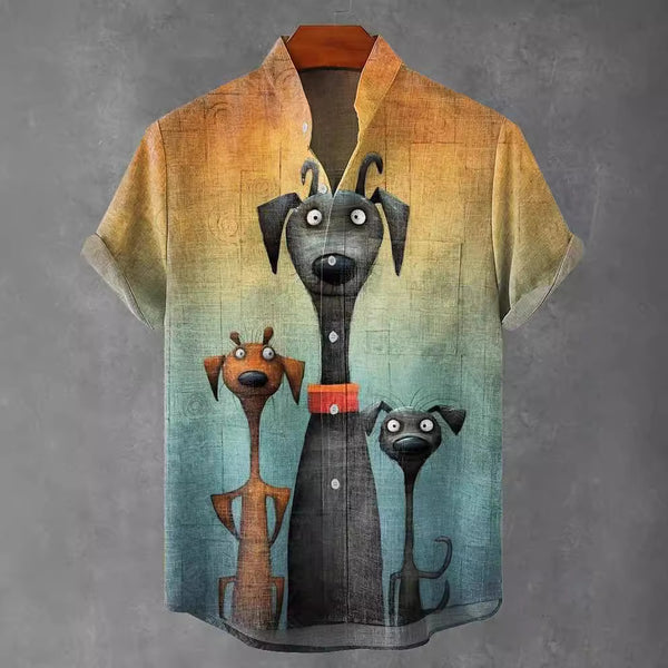 Camisa de Lino Cuello Mao Manga Corta para Hombre