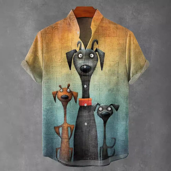 Camisa de Lino Cuello Mao Manga Corta para Hombre