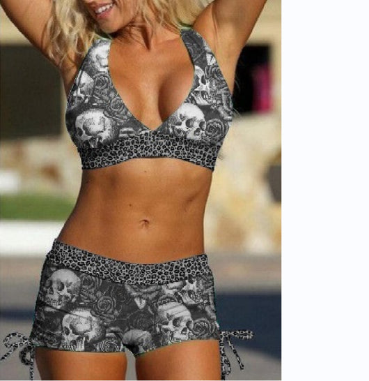 Bikini Deportivo Estampado Calavera - Traje de Baño Conservador para Playa - Image 4