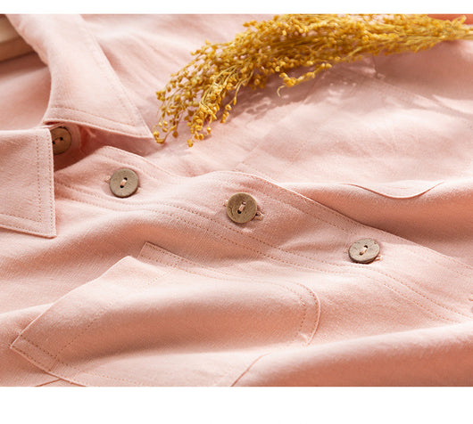 Camisa de Lino Casual de Color Sólido - Image 8