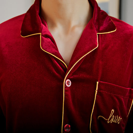 Pijamas para Parejas Terciopelo Rojo Dorado - Manga Larga Otoño Primavera - Image 3