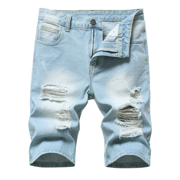 Shorts de Mezclilla Rotos Estilo Europeo y Americano para Hombre