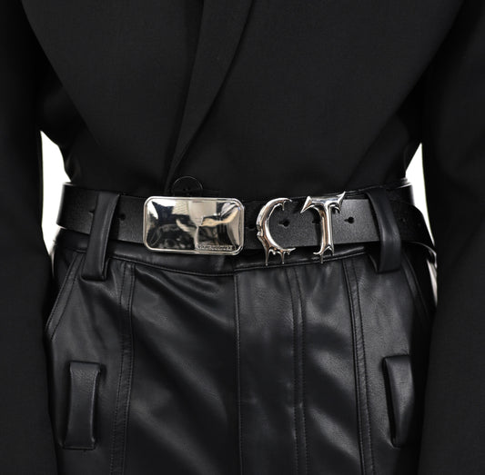 Cinturón Metálico Tridimensional con Costura Irregular - Diseño Trendy Unisex