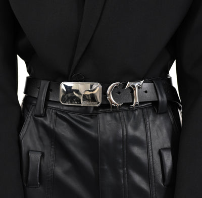 Cinturón Metálico Tridimensional con Costura Irregular - Diseño Trendy Unisex