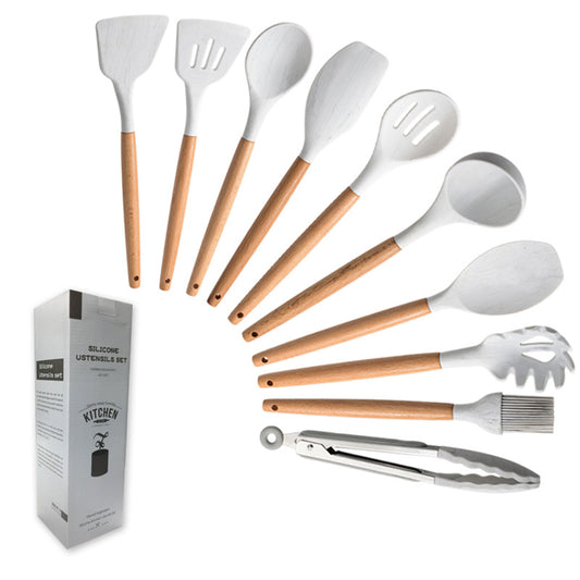 Juego de Utensilios de Cocina con Mango de Madera y Silicona Marmoleada - Image 2