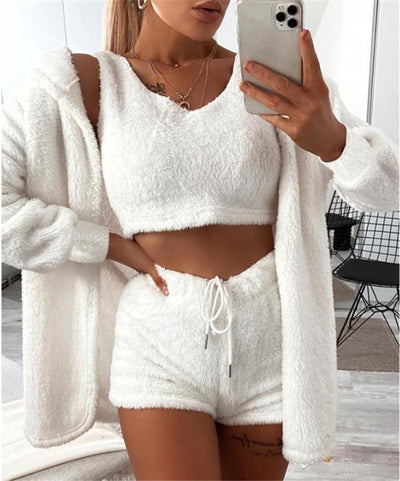 Conjunto de Pijama de Tres Piezas de Felpa Suave para Casa - Image 11