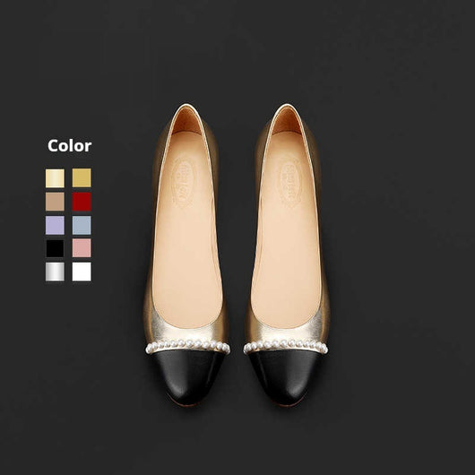 Zapatos Elegantes Dorados con Punta Redonda y Perlas para Mujer - Image 6