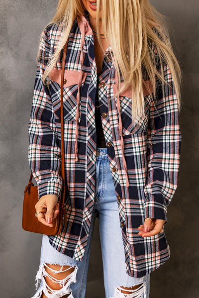 Chaqueta Cardigan de Cuadros para Mujer con Capucha y Contraste de Colores - Image 7