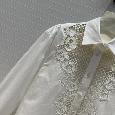 Blusa Elegante de Malla Calada Manga Larga para Mujer - Image 7