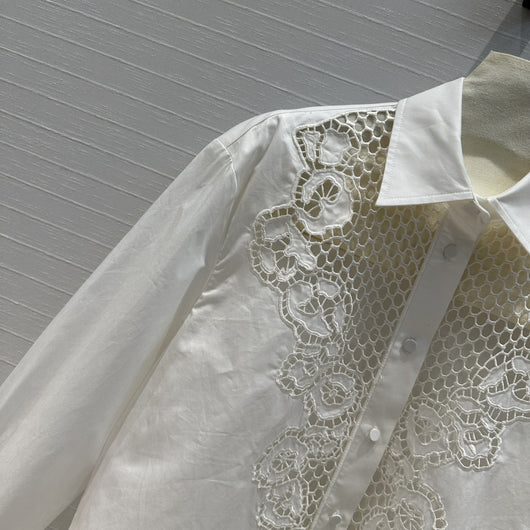 Blusa Elegante de Malla Calada Manga Larga para Mujer - Image 7