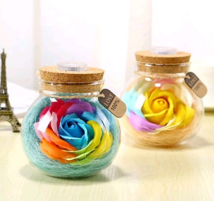 Botella de Luz Nocturna con Flores Eternas y Estrella de la Suerte - Regalo Romántico Luminoso