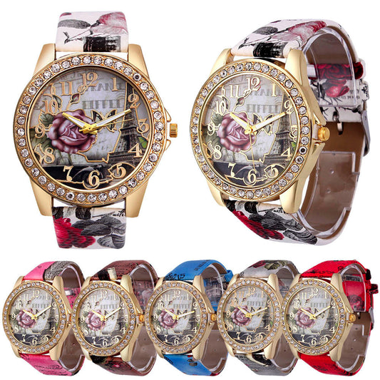Reloj Pulsera Estilo Retro Coreano con Patrón de Rosas para Mujer