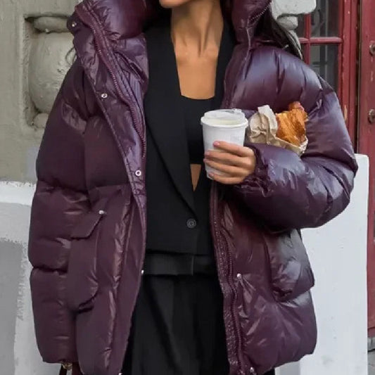 Chaqueta Acolchada de Algodón con Cierre en Cintura para Mujer
