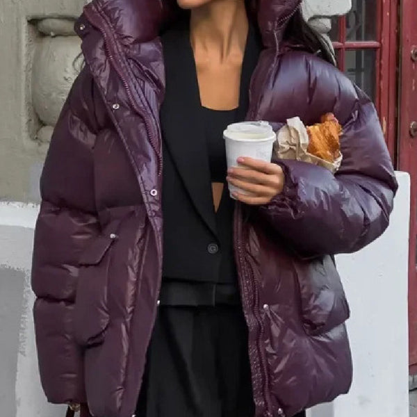 Chaqueta Acolchada de Algodón con Cierre en Cintura para Mujer