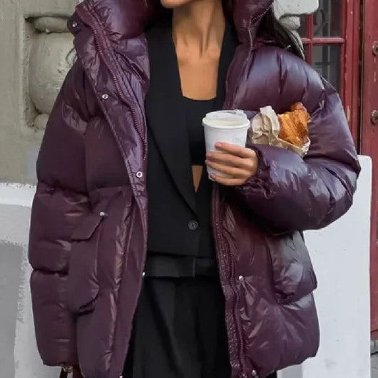Chaqueta Acolchada de Algodón con Cierre en Cintura para Mujer