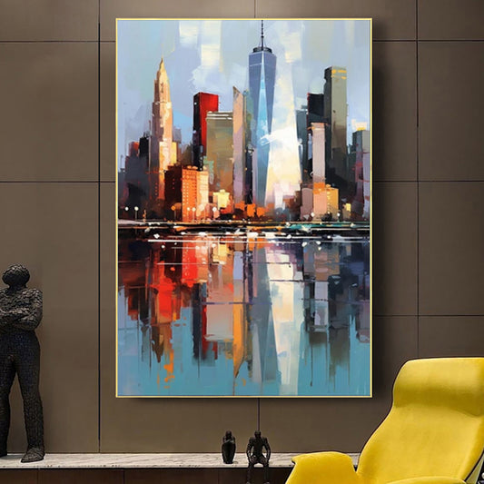 Cuadro Abstracto Nueva York Óleo sobre Lienzo - Decoración Urbana para Sala de Estar