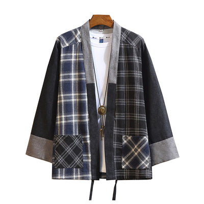Cardigan de Punto Estilo Kimono Asiático con Cuadros - Image 4