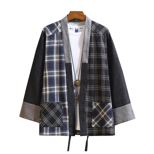 Cardigan de Punto Estilo Kimono Asiático con Cuadros - Image 4