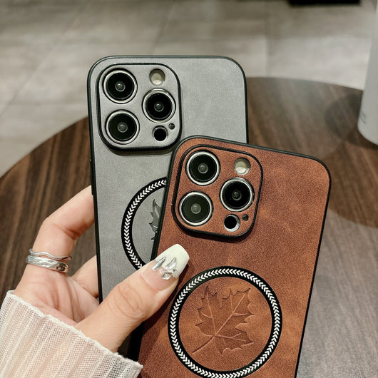 Funda Magnética para Celular en Cuero de Cordero con Diseño de Hoja de Arce - Image 11