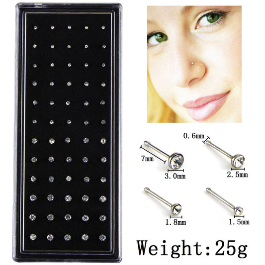 Set de 60 Piercing Nasal de Acero Inoxidable con Diamantes
