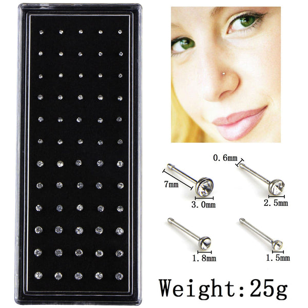 Set de 60 Piercing Nasal de Acero Inoxidable con Diamantes