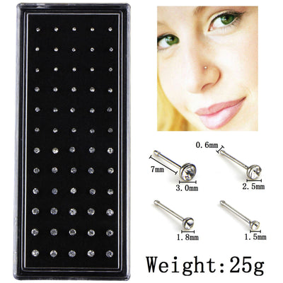 Set de 60 Piercing Nasal de Acero Inoxidable con Diamantes