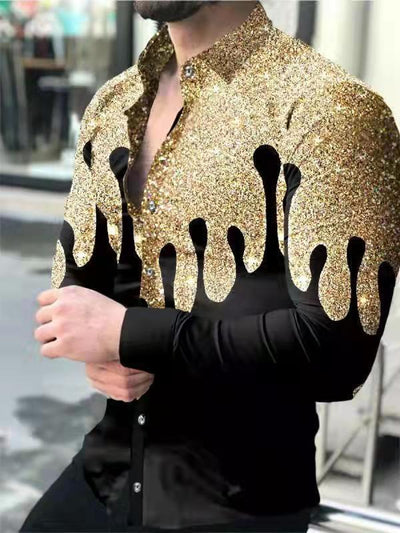 Camisa Manga Larga Estampado 3D Diseño Irregular Ajuste Slim Hombre Moda Urbana - Image 11
