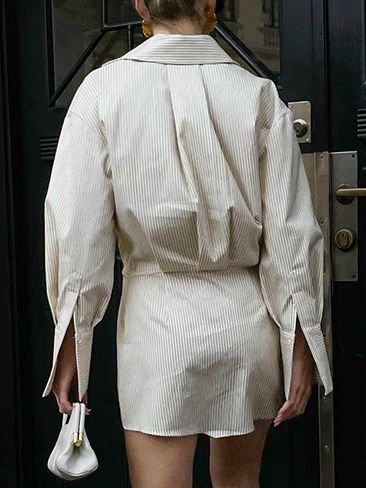 Vestido Camisero Elegante con Rayas y Mangas Largas para Mujer - Image 10