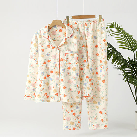 Pijama Acolchado Tres Capas Mujer Suelto Solapas Calorías Ropa de Casa