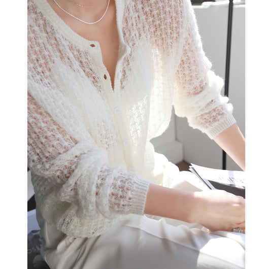 Cardigan de Mohair Calado Tejido Hueco - Image 10